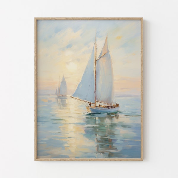 Vintage Sailboat Painting Lake House Wall Art | Nautical Art Print | SPL8