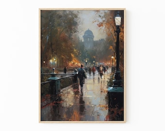 Rainy Day in New York City Central Park Oil Painting Print | New York Gift | Rainy Landscape Wall Art | Bedroom Home Decor