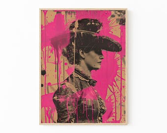 Impresión de pintura rosa con retrato de mujer victoriana / Retrato victoriano peculiar / Baño ecléctico y peculiar / Impresión artística alternativa y divertida / PPF2