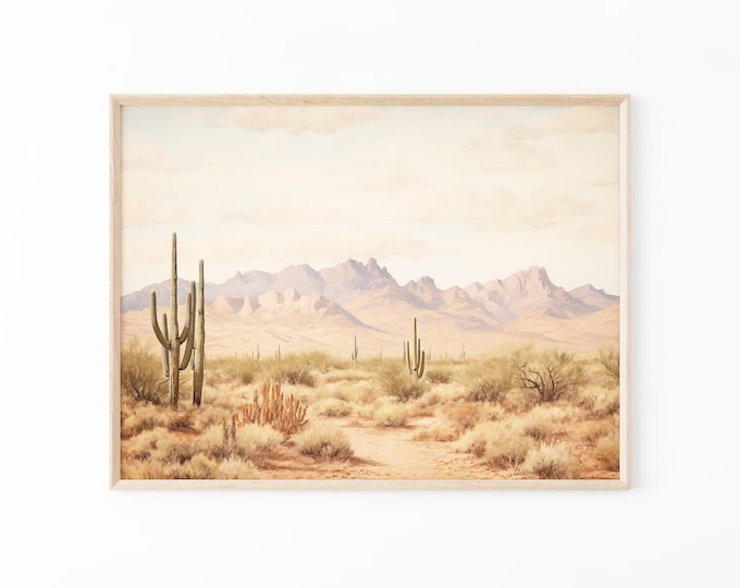 Arizona Desert Landscape Painting Print, Four Peaks Photo, Southwestern Wall Art,Desert Landscape Print,Wilderness Poster, ADLP4