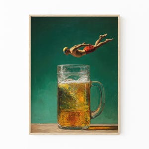 Beer Diver Oil Painting Print | Beer Artwork | Beer Lover Gift | Beer Wall Art | Trendy Kitchen Wall Art | Funny Art | Optional Frame | BDO3