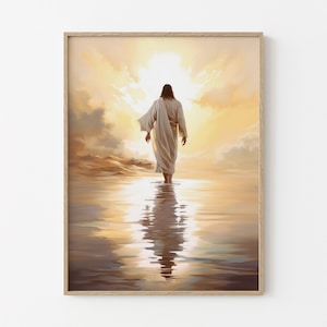 Stampa ad acquerello "Pace e tranquillità" / Arte murale di Gesù / Gesù che cammina sull'acqua / Il Cristo vivente / Arte biblica / PBS1