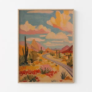 Südwestlichen Wüstenlandschaft Gemälde Druck | Pastell Kaktus Ocotillo | Agave Yucca | Texas Vintage Kunst | Natur Gemälde | AYT1