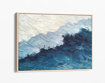 ディープブルーの海の絵画 | キャンバスプリント | アースカラーの波