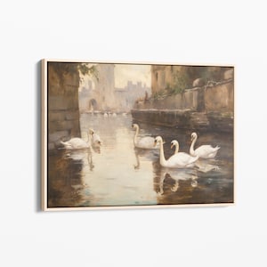 Vintage Swan Painting Canvas Print | Neutral Wall Art Large Wall Art | Swan Artwork Canvas | Oil Painting Canvas VSP4