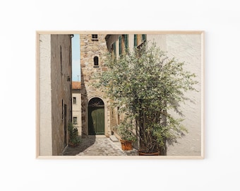 Vintage Italian Town Oil Painting Print | Italy City Art | Italy Wall Art Prints | Italian Home Decor | Green Olive Trees Malta | ITM4