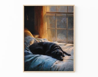 Sleeping Dogs Black Labrador Art Print | Cozy Sunlit Dog Wall Decor | SCD1