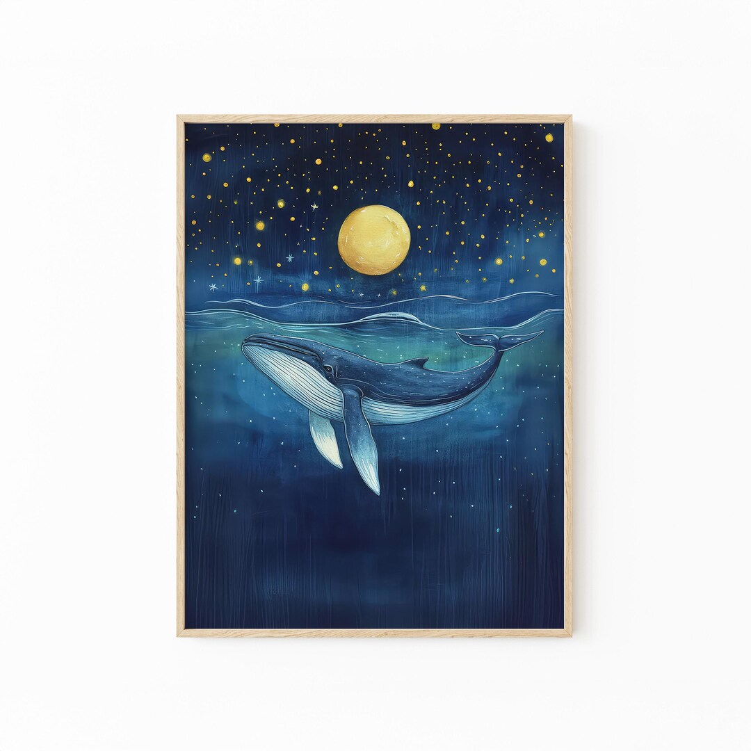 Whale Under the Moon Watercolor Painting | Whale Print | Whale and Boat ...