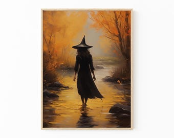 Hexe In The Creek Ölgemälde Druck, Hexe Dekor, Vintage Poster, Kunst Poster Druck, Dark Academia, Gothic Victorian WIT5
