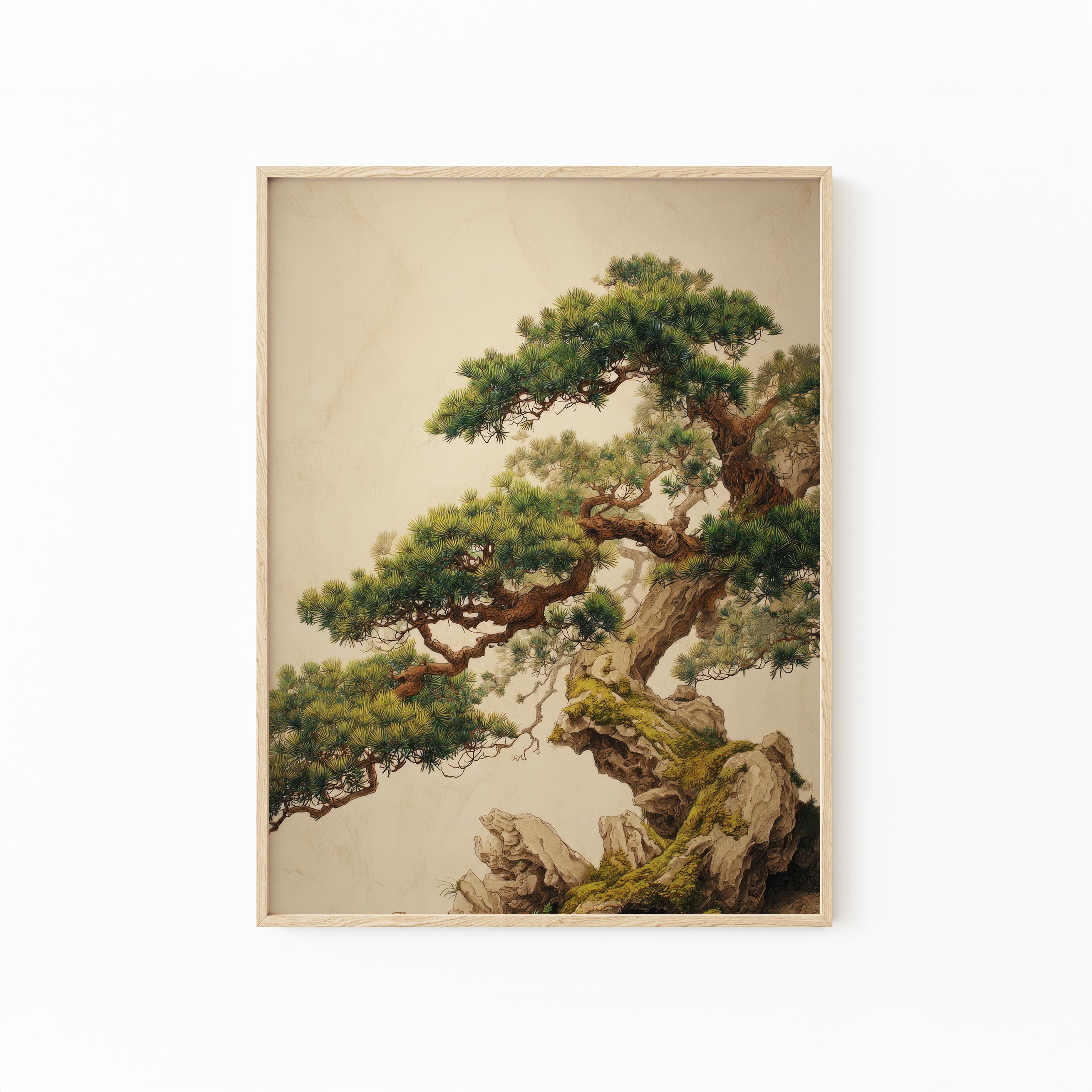 Ancient Bonsai Tree Wall Art | Japanese Nature Print | Zen