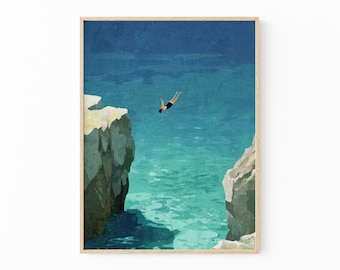 Sea Swim Leap Print by Henry Rivers | Sea Swim Wall Art | Seaside