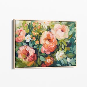 Vintage Green Flower Oil Painting Print | Canvas Print | Abstract Floral Painting | Modern Floral Painting Living Room Wall Decor | ABT5
