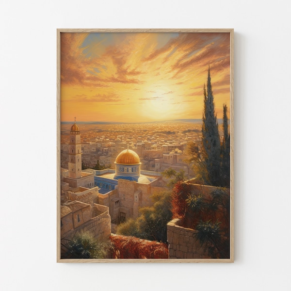 Jerusalem Dome of the Rock In The Old City Painting, Wall Art Print, Jerusalem Gift, Israel Landscape Wall Art, Religious Home Decor