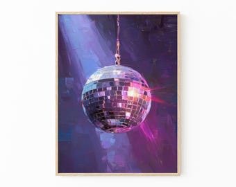 Nightclub Disco Ball Art Painting Print | Retro Party Wall Decor | DIB4