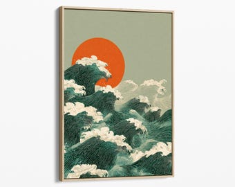抽象的な日本の風景画キャンバスアート：横長のジャパンディ額入り