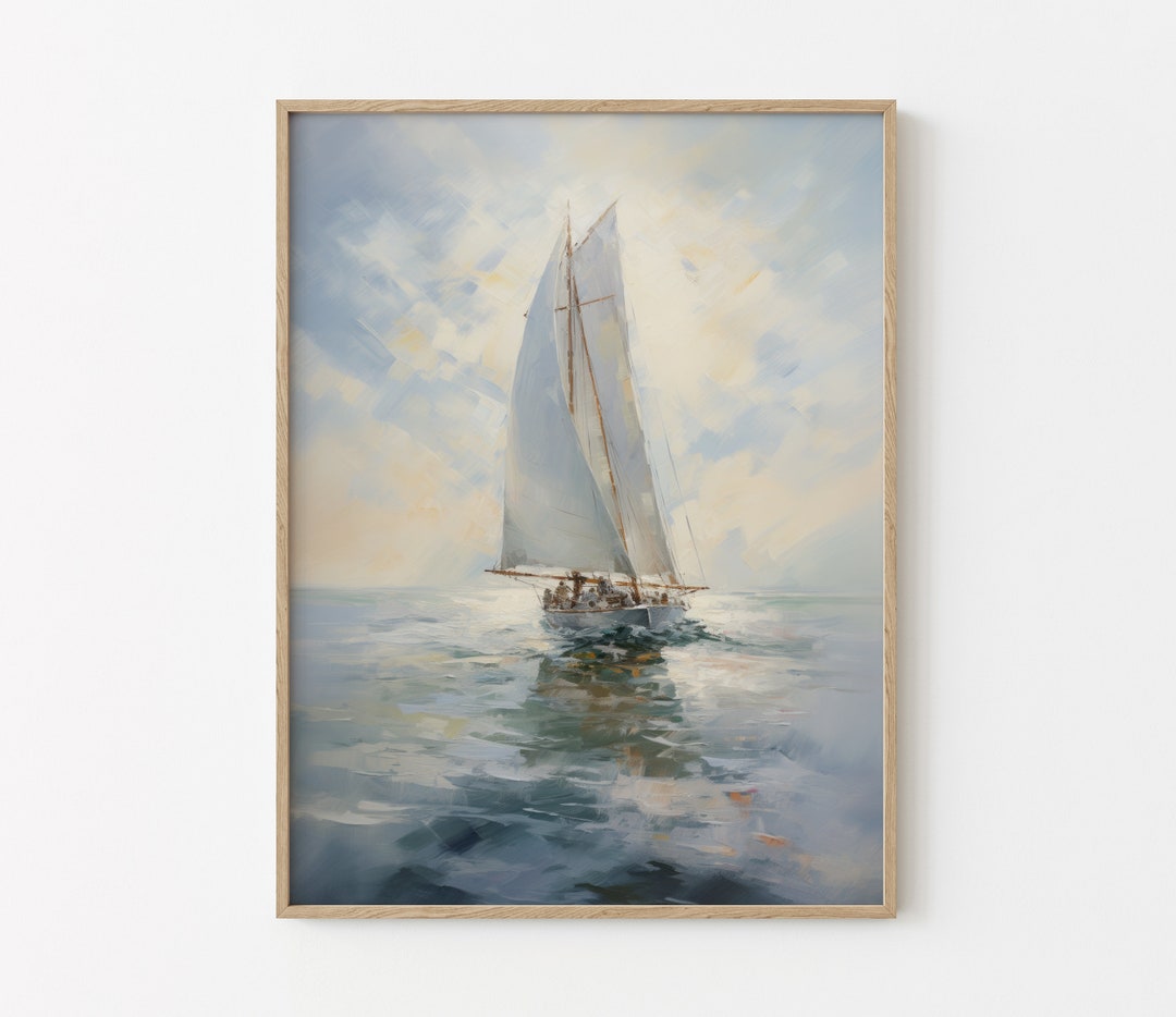 Vintage Sailboat Painting Lake House Wall Art | Nautical Art Print ...