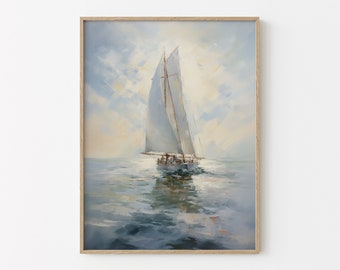 Vintage Sailboat Painting Lake House Wall Art | Nautical Art Print | SPL1