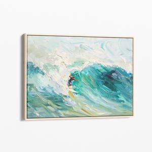 Surfando em ondas azuis Pintura a óleo | Impressão em tela esticada | Arte de parede Pintura de surfe | Presentes para surfistas | Presente de arte de parede em tela | SOB4