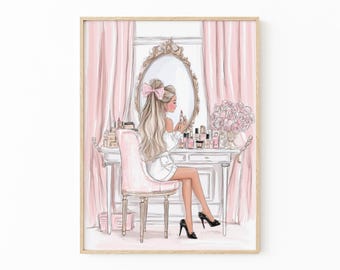 Make Up Eitelkeit Illustration Druck | Glamouröse Fashion Art | Make-up Raum Wandkunst | Schick Schminktisch Dekor | Eleganter Schönheits-Druck | VMM2