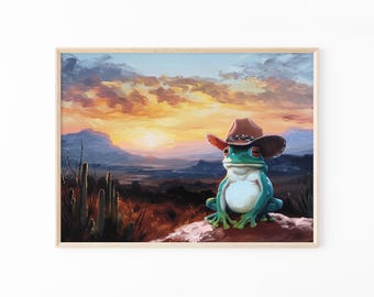 Cowboy Frog Painting Print | Vintage Western Wall Art | Trendy Wild West Aesthetic Decor | Cute Prints Gift | CFP7
