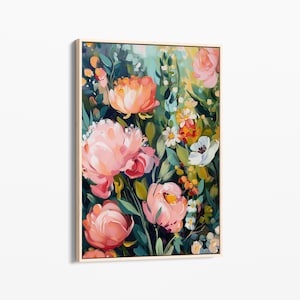 Vintage Green Flower Oil Painting Print | Canvas Print | Abstract Floral Painting | Modern Floral Painting Living Room Wall Decor | ABT1