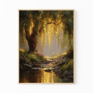 Willow Tree Fairies Oil Painting Print | Cottagecore Decor | Dark Academia Art | Enchanted Nature Wall Art | Rustic Aesthetic | TOP8