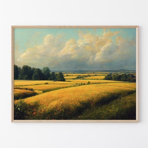 English Countryside Oil Painting | Matte Wall Art Print | Muted Landscape Oil Painting | Countryside Artwork | Antique Farmhouse Decor