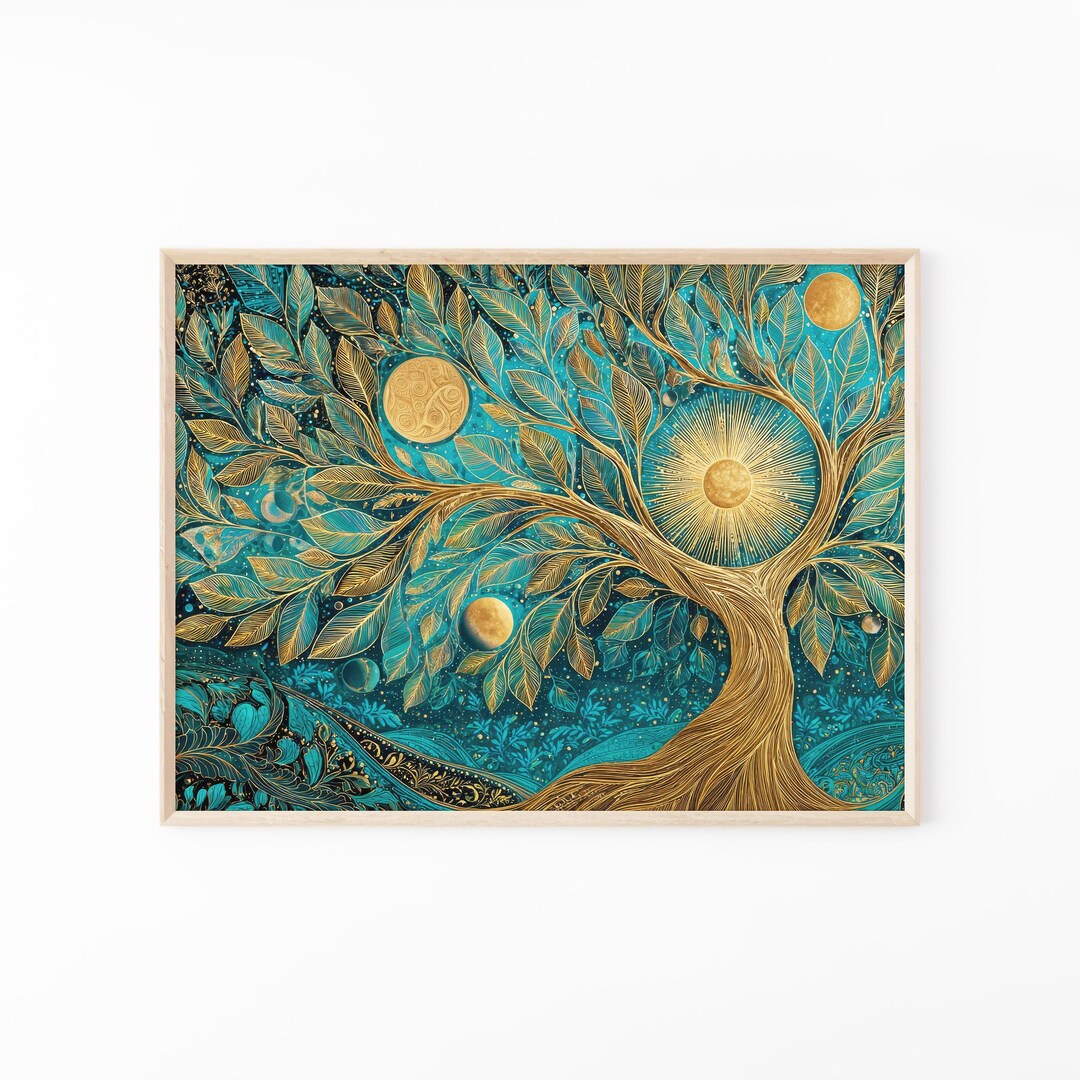 Celestial Tree of Life Art Print: Sun and Moon Cosmic Wall Art ...