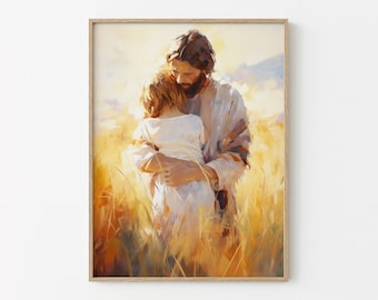 Holy Embrace Oil Painting Print, Jesus Portrait, Jesus Print, Jesus Wall Art, Scripture Wall Art, Jesus Picture, Holy Home Decor