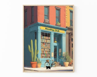 Bookstore Oil Painting Print | Cozy Bookshop Painting | Library Wall Decor | Gift for Book Lover | Home Office Literary Art | BOO4