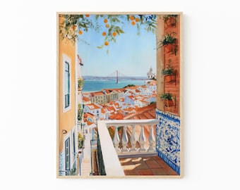 Lisbon Landscape Oil Painting Print | Portugal Art Print | Portuguese Tile Art | New Home | Housewarming Gift | LLO4