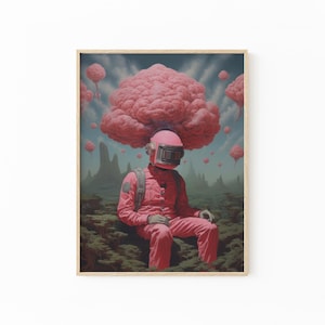 Dualidad (arte surrealista retro, arte con bombas de hongos, póster apocalíptico, lámina vintage, arte psicodélico)