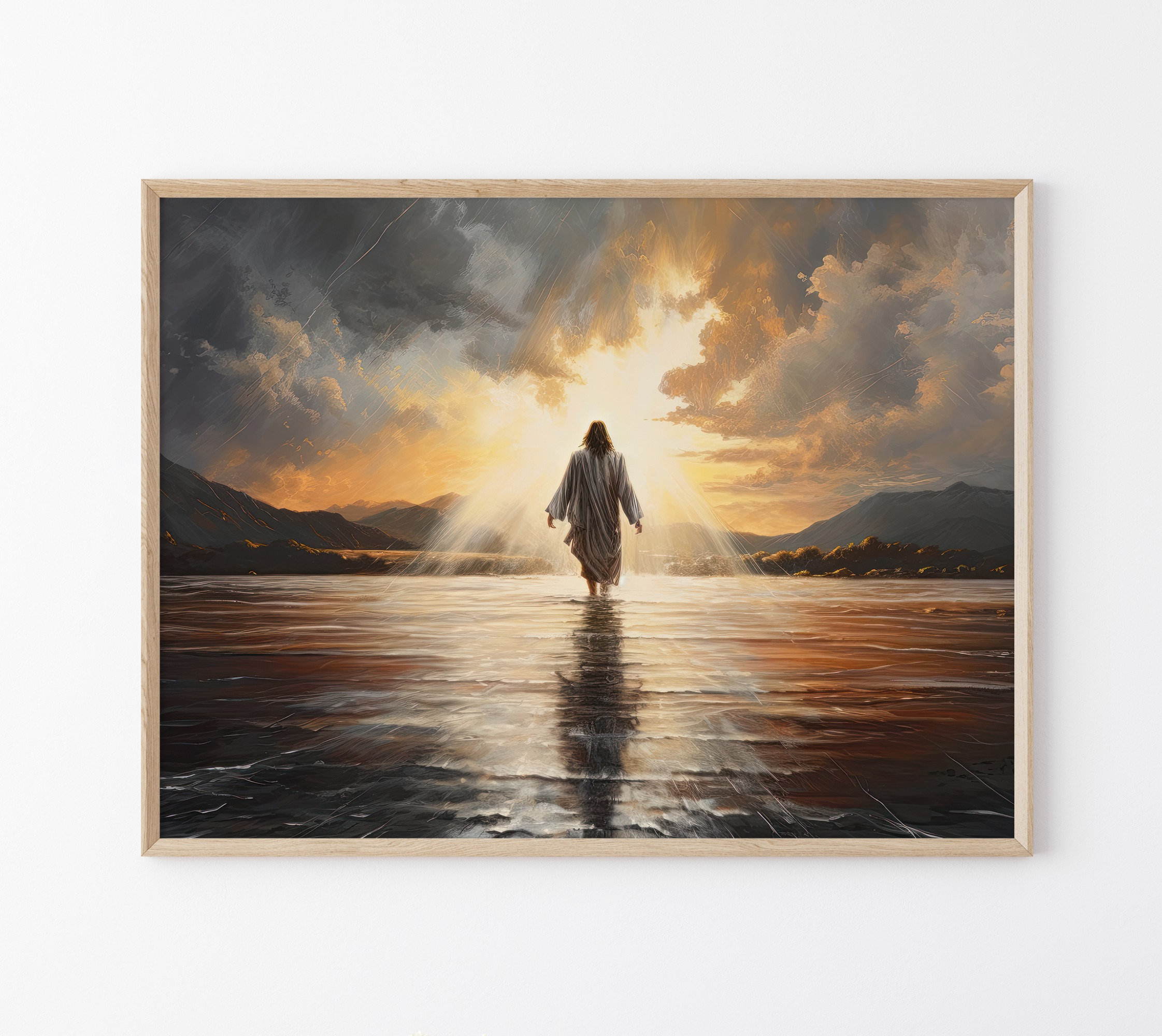 Jesus Christ Walking on Water Print Decor, Christian Art, Art Religious Clouds Wall Original Etsy Wall Holy Print, Oil Painting, Matte Religious 