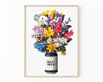 Colorful Wildflowers in Can Painting Print: Quirky Botanical Wall Art for Kitchen Decor | FLO3