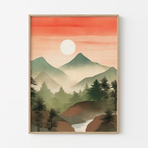 Orange Mountain Wall Art, Watercolor Mountain Print, Nature Wall Art, Mountain Poster, Modern Decor, Watercolor Print, Boho Prints