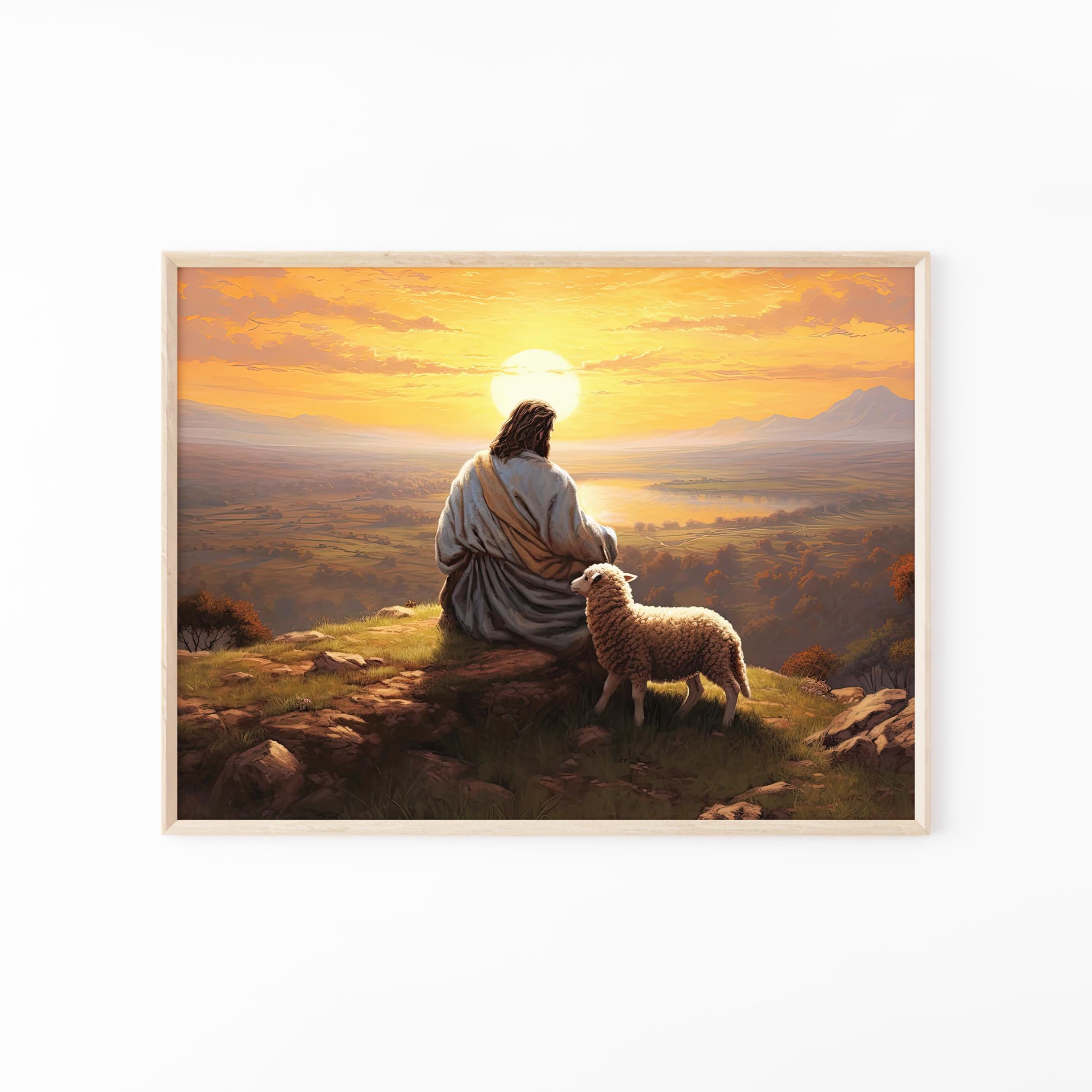 イエスが99匹の羊を去る絵画、迷いの羊のたとえ話、善き羊飼い、絵画