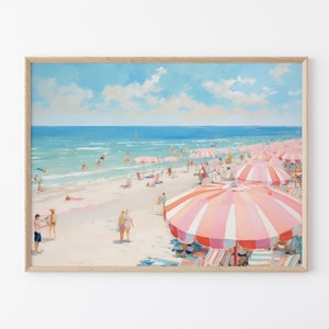 Pink Ocean | Abstract Coastal Painting Print | Girly Apartment Decor | Pink Wall Art | Girly Beach Maximalist Umbrella Painting | PO4