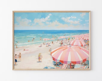 Pink Ocean | Abstract Coastal Painting Print | Girly Apartment Decor | Pink Wall Art | Girly Beach Maximalist Umbrella Painting | PO4