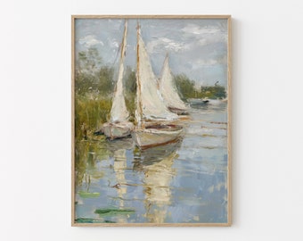 Vintage Sailboat Painting Lake House Wall Art | Nautical Art Print | SPL4