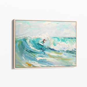 Surfando em ondas azuis Pintura a óleo | Impressão em tela esticada | Pintura de parede de surfe | Presentes de surfista | Presente de arte de parede em tela | SOB2