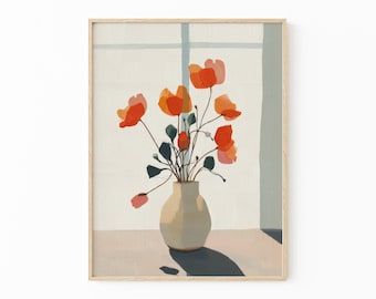 Poppies and Tulips Print | Colourful Floral Illustration for Modern Wall Decor | SHL3