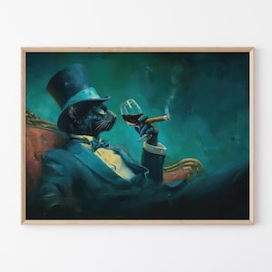 Gentleman Cat Sipping Wine Oil Painting Print | Bar Cart Decor | Cat Poster | Wine Print  | Trendy Kitchen Decor | Dining Room Print | GCS6