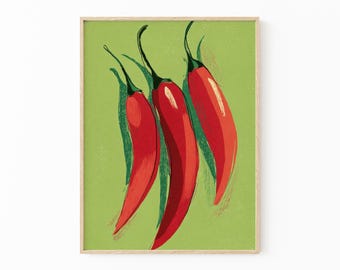 Chilli Painting Print: Colourful Abstract Kitchen Wall Art for Food Lovers | OTC4