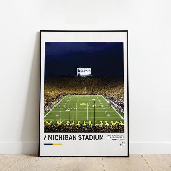 Póster del estadio de Michigan, póster de los Wolverines de Michigan, póster deportivo minimalista, arte de la pared de la oficina, arte de la pared del dormitorio, descarga de la impresión del estadio