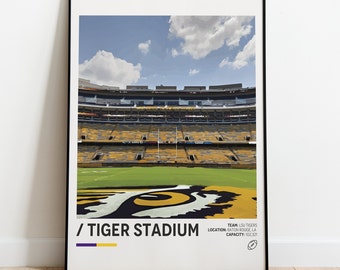 Tiger Stadium Poster, LSU Tigers Poster, Mid-Century Modern Poster, Office Wall Art, Man Cave Decor, Stadium Print Download