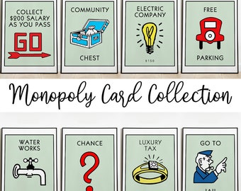 Minimalist Monopoly Card Collection, Set of 8, Monopoly Poster, Board Game Wall Art, Retro Monopoly Card Poster