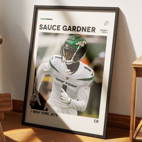 Sauce Gardner Poster, NFL Poster, New York Jets Poster Print, Minimalist Poster, Bedroom Wall Art, Jets Wall Art