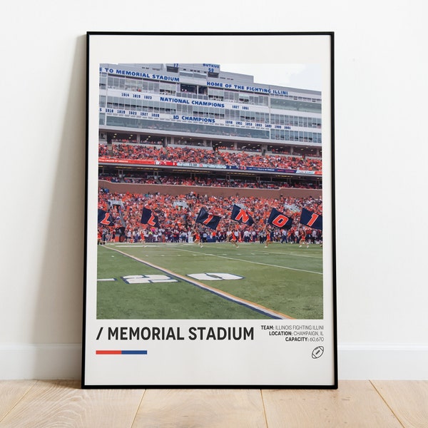 Illinois Memorial Stadium Poster, Fighting Illini Poster, Minimalist Sports Poster, Office Wall Art, Man Cave Decor, Stadium Print Download