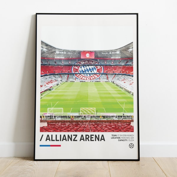 Allianz Arena Bayern München, Minimalistisch, Fußball Poster Download, Fußball Poster, Schlafzimmer Fußball Poster, Stadion Poster Download