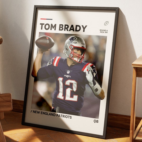 Tom Brady Poster, NFL Poster, New England Patriots Poster Print, Minimalist Poster, Office Wall Art, Tom Brady Patriots Wall Art